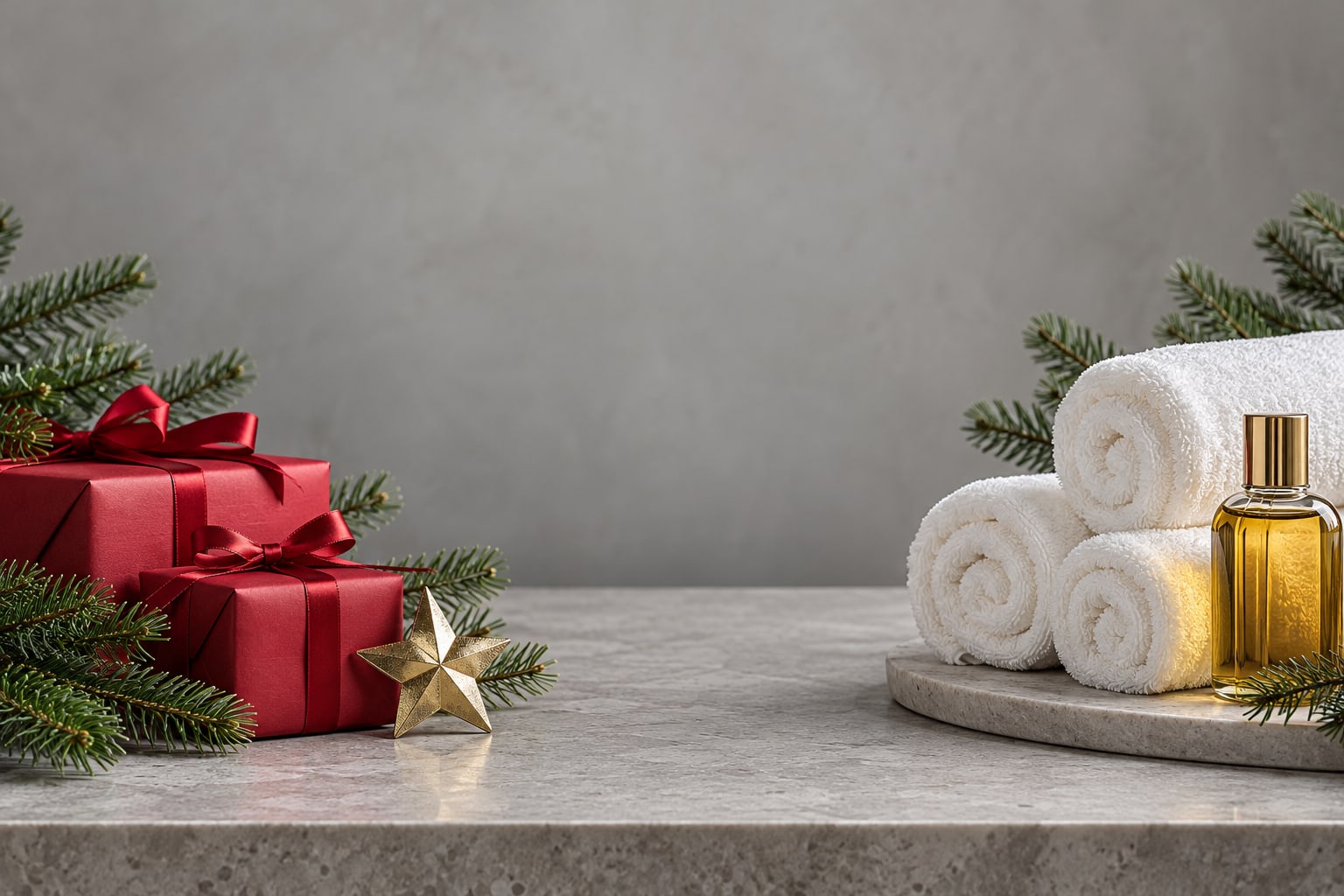 Feliz Navidad Con Hic Tratamientos Composición navideña ilustrativa con regalos y elementos de bienestar
